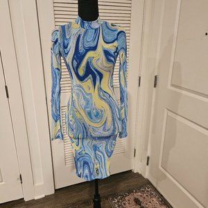 Bod Con psychedelic dress. Sheer stretch fabric Tunic, dress or cover up. s/m/l